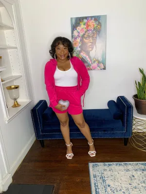 Terry Cloth Short Set- Hot Pink