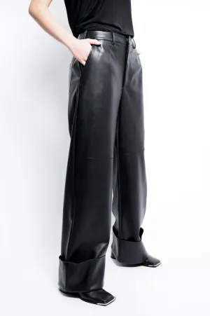 The Leather Wide Leg Cuff Trouser