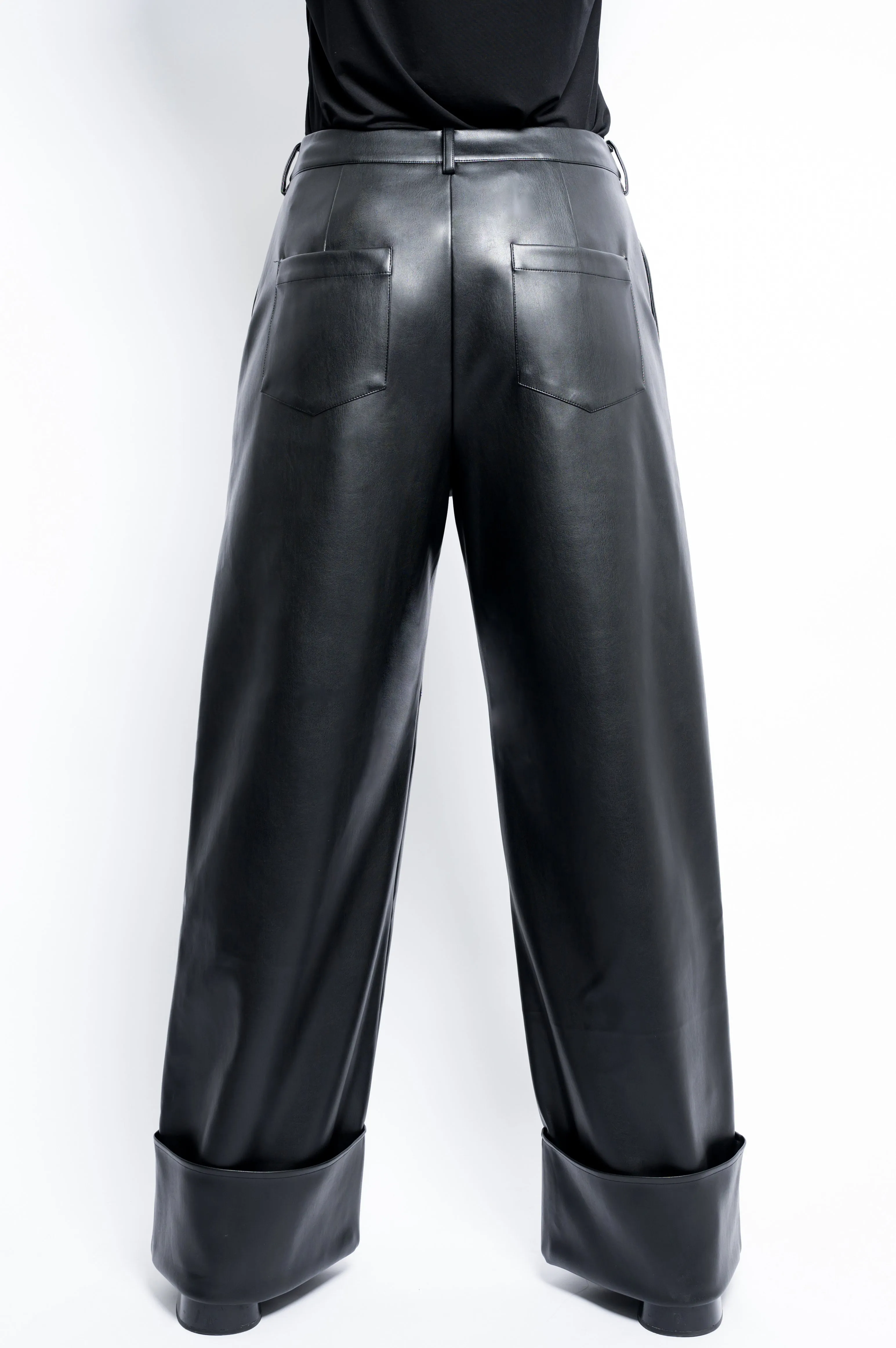 The Leather Wide Leg Cuff Trouser