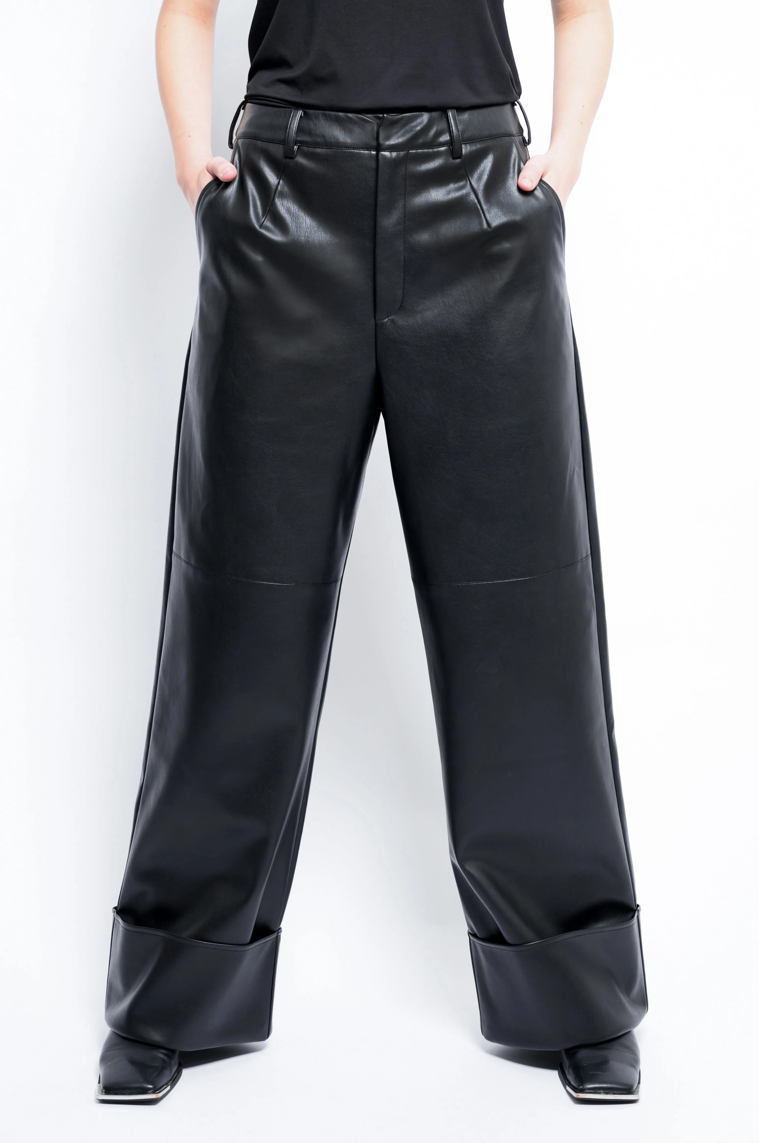 The Leather Wide Leg Cuff Trouser