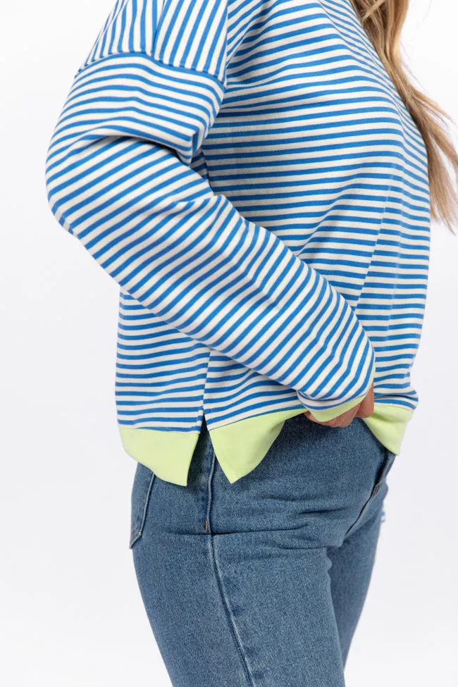 Think On It Blue Striped Contrast Trim Pullover FINAL SALE