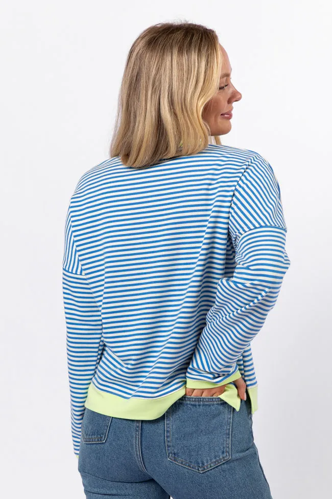 Think On It Blue Striped Contrast Trim Pullover FINAL SALE