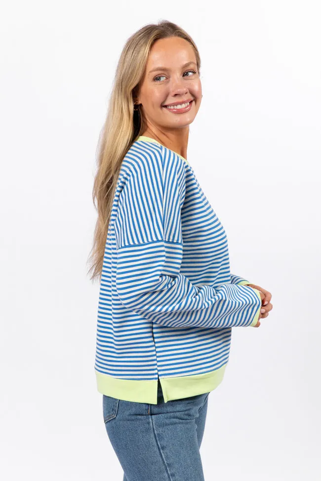 Think On It Blue Striped Contrast Trim Pullover FINAL SALE