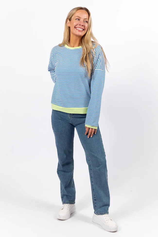 Think On It Blue Striped Contrast Trim Pullover FINAL SALE