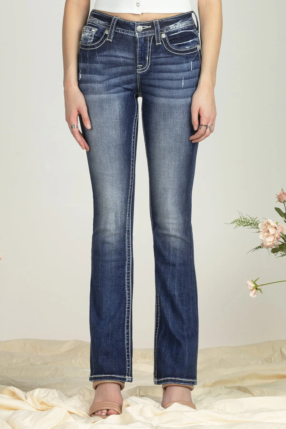 Three Flower Sequined Denim
