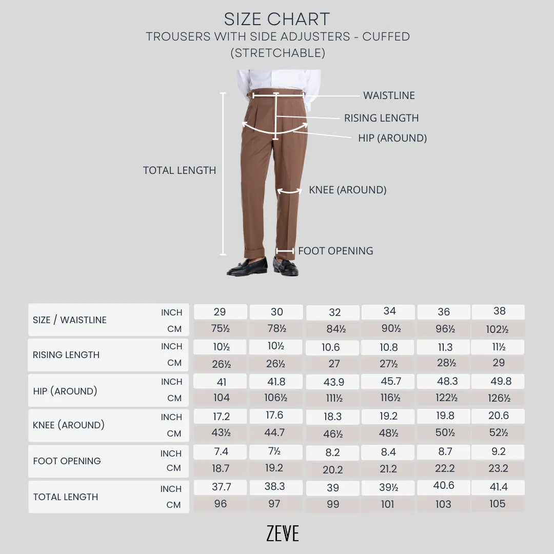 Trousers With Side Adjusters - Deep Blue Plain Cuffed (Tapered)