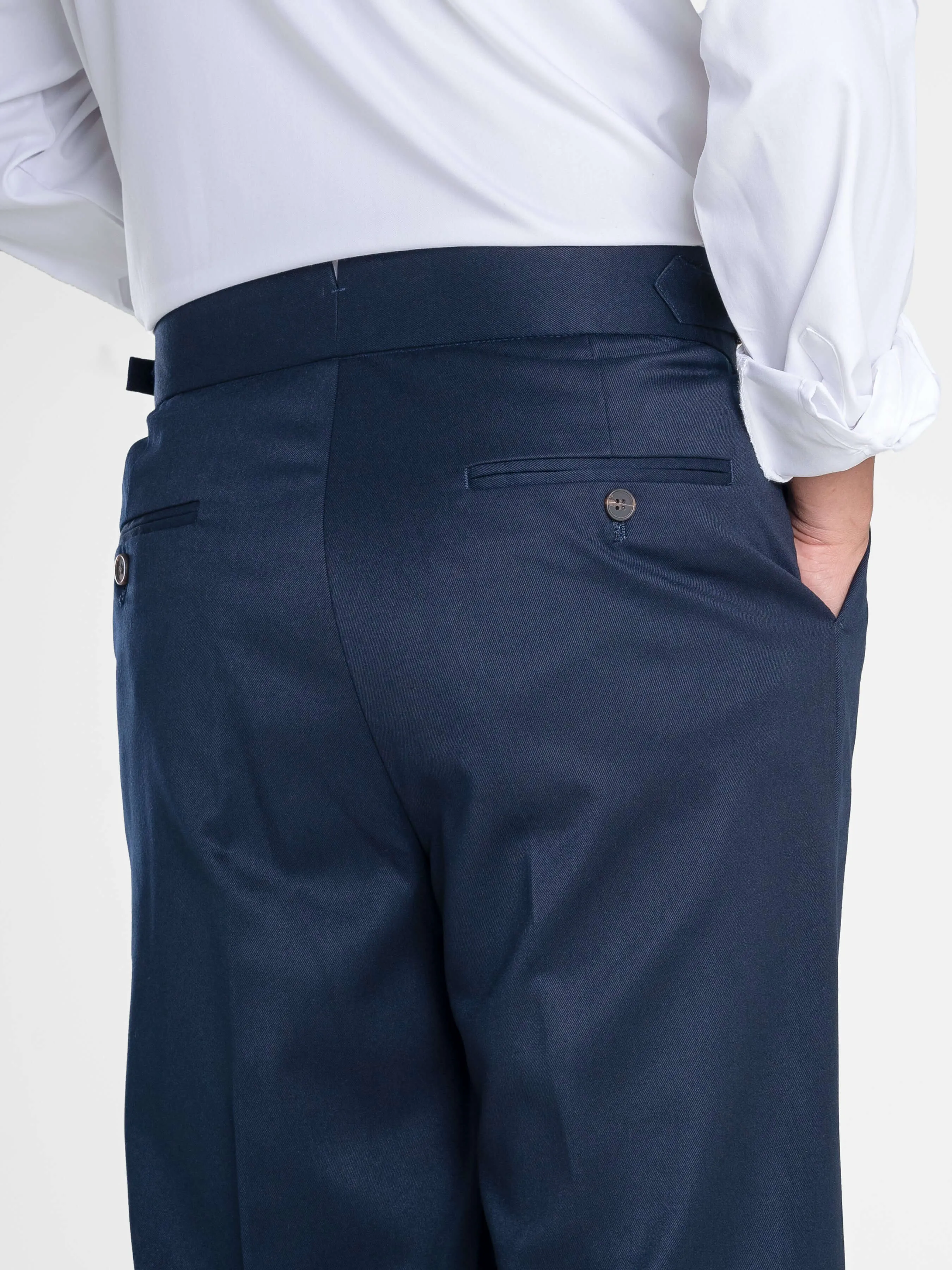 Trousers With Side Adjusters - Deep Blue Plain Cuffed (Tapered)