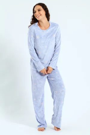 Velour Celestial Top & Pants Pj Set - Purple