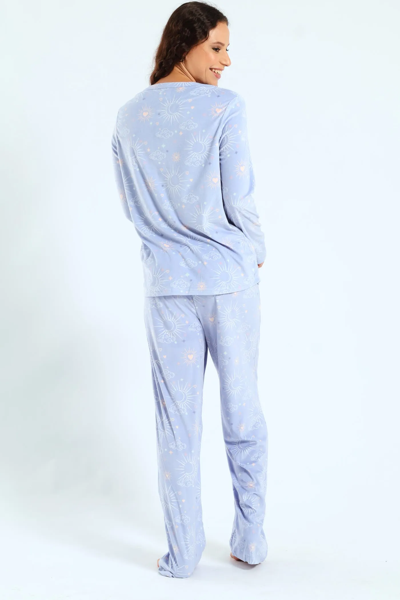 Velour Celestial Top & Pants Pj Set - Purple