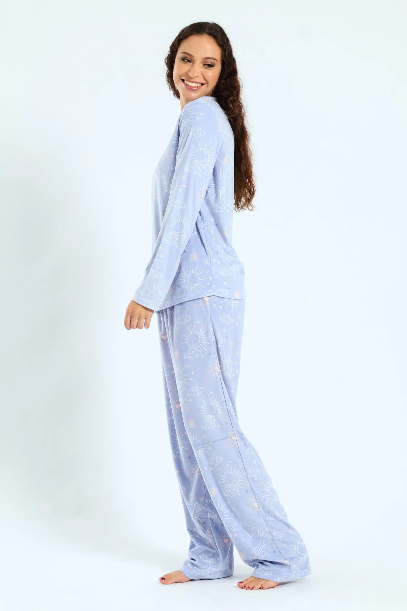 Velour Celestial Top & Pants Pj Set - Purple