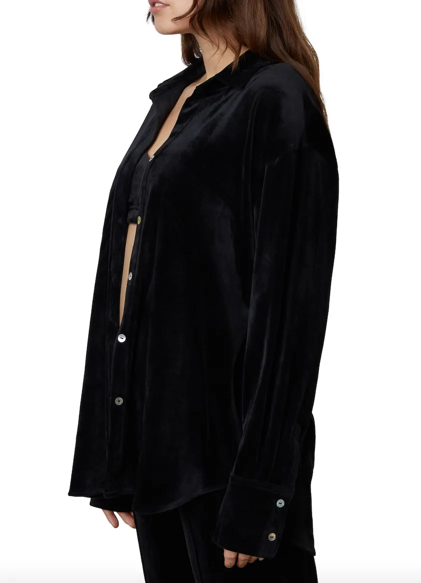 Velour Long Sleeve Button Down Shirt