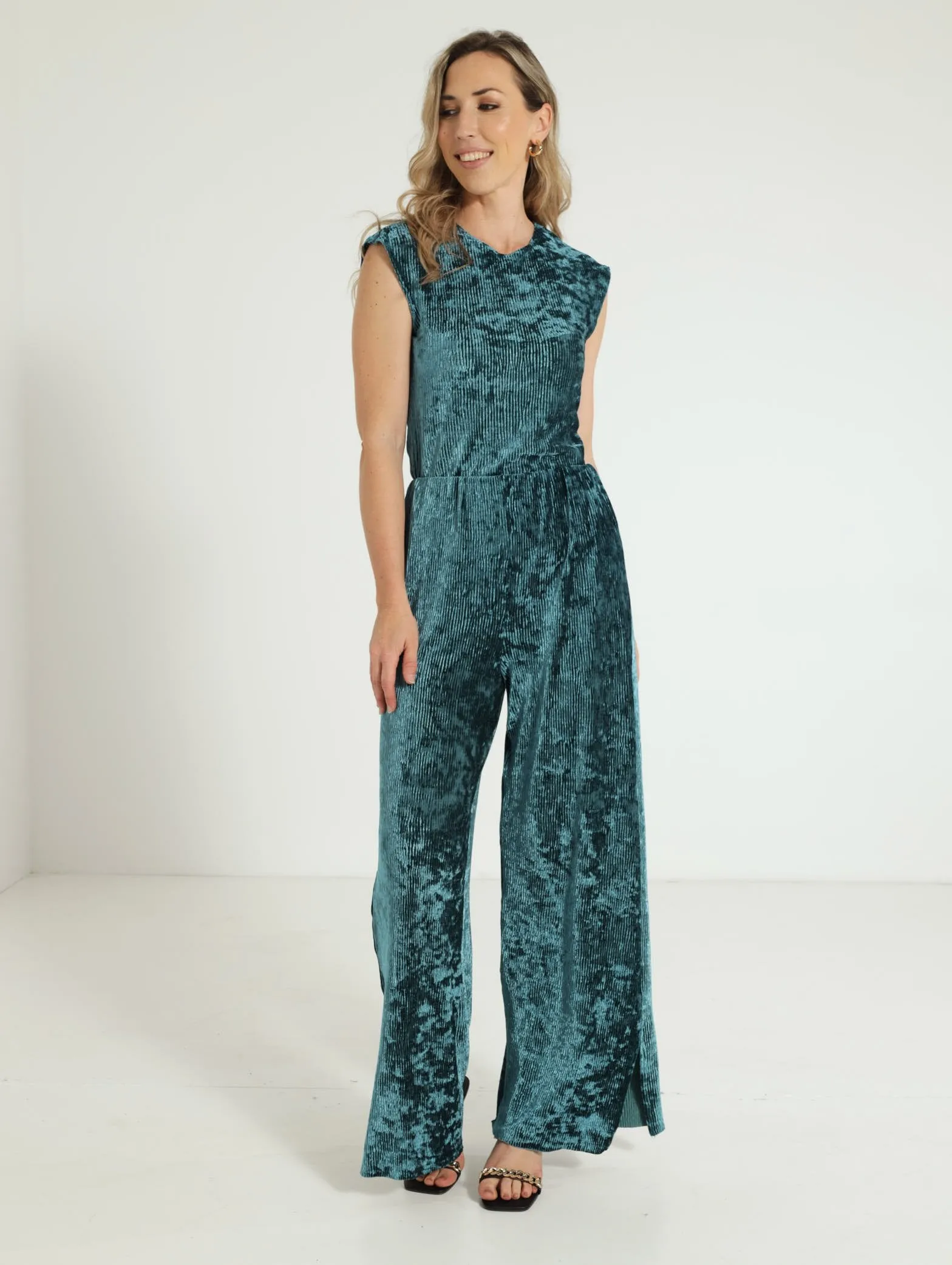 Velour Plisse Tee - Teal