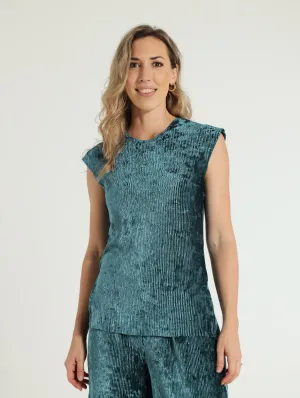 Velour Plisse Tee - Teal