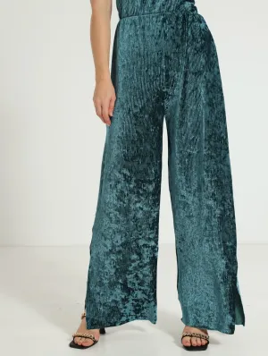 Velour Plisse Wide Leg Pant - Teal