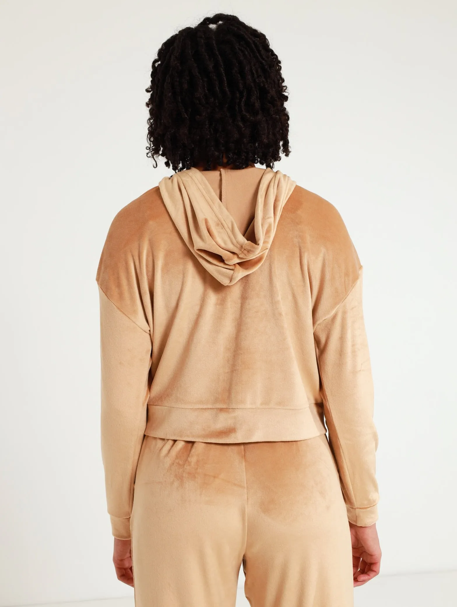 Velour Zip Through Hoody - Chmapagne