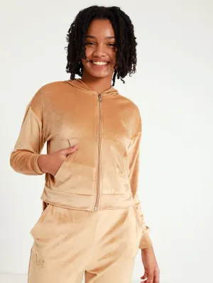 Velour Zip Through Hoody - Chmapagne