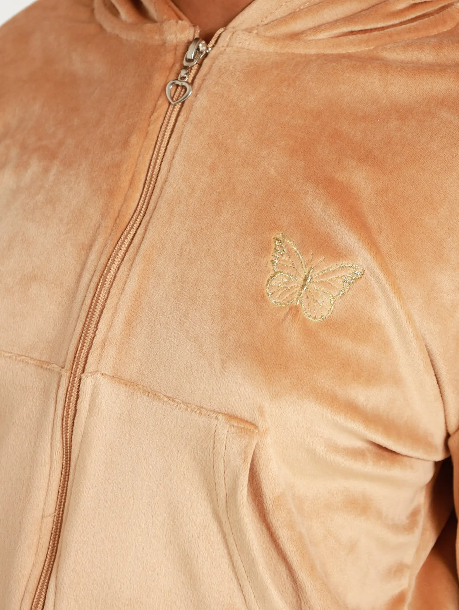 Velour Zip Through Hoody - Chmapagne