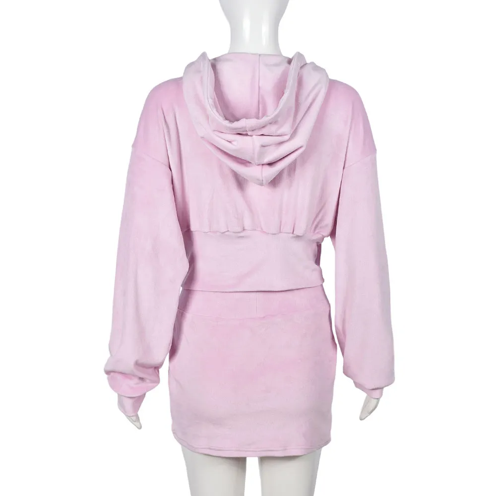 Velour Zip Up Jacket and Matching Mini Skirt Set