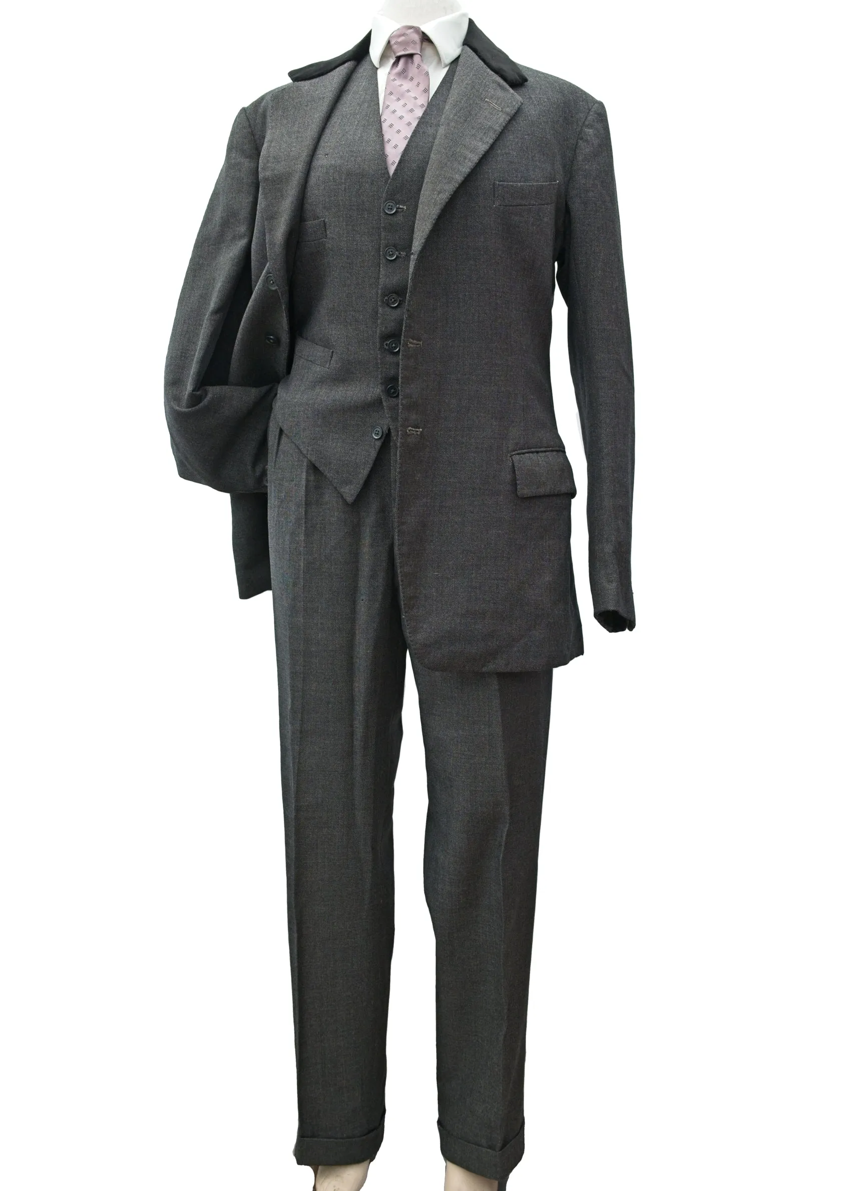 Vintage 1950s Men's Vintage Charcoal 3 Piece Suit 40”L