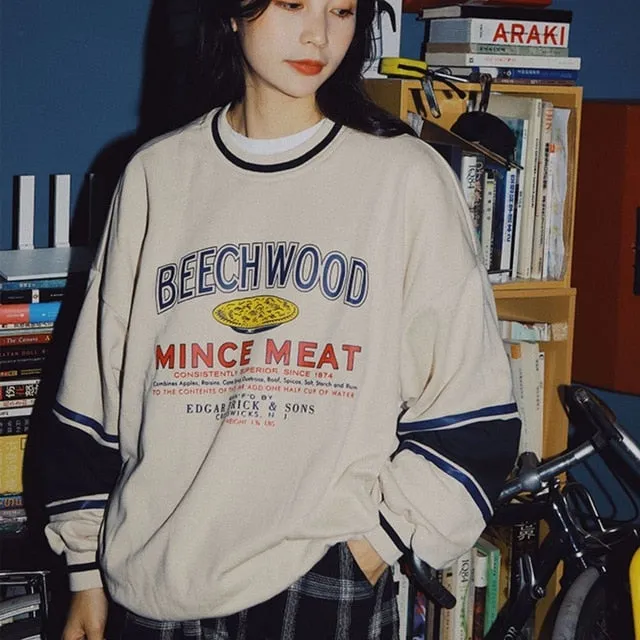Vintage Bear Embroid Sweatshirts Women 2020Harajuku Streetwear Casual Long Sleeve Crewneck Oversized Fashion Hoodie Korean Girls