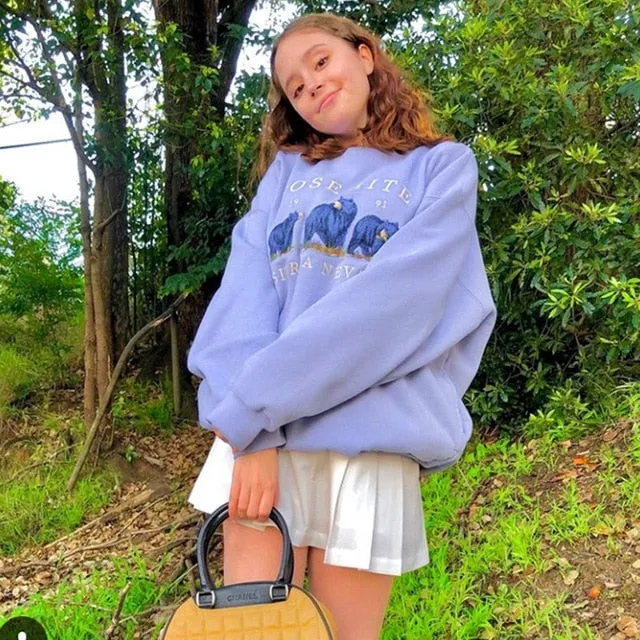 Vintage Bear Embroid Sweatshirts Women 2020Harajuku Streetwear Casual Long Sleeve Crewneck Oversized Fashion Hoodie Korean Girls