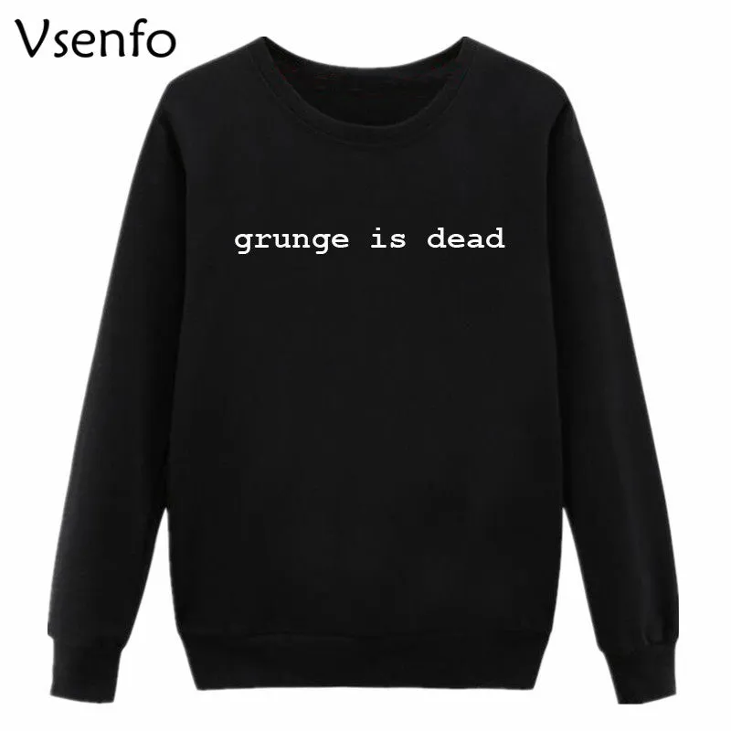 Vsenfo Hoodies Women Grunge Is Dead Kurt Cobain Nirvana 90s Rock Funny Sweatshirts Casual Pullover Crewneck Sweatshirt Moletom