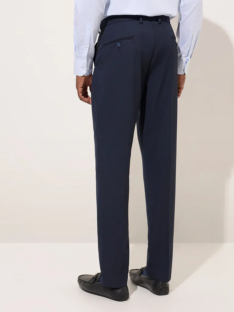 WES Formals Navy Pinstriped Relaxed-Fit Mid-Rise Trousers