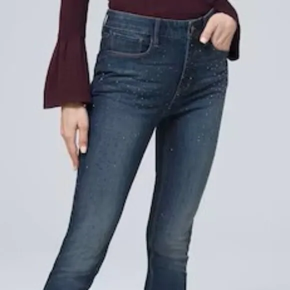 WHITE HOUSE BLACK MARKET MID RISE  EMBELLISHED FRONT SKINNY ANKLE JEANS  0 SHORT