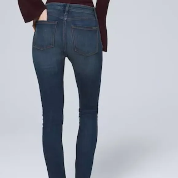 WHITE HOUSE BLACK MARKET MID RISE  EMBELLISHED FRONT SKINNY ANKLE JEANS  0 SHORT