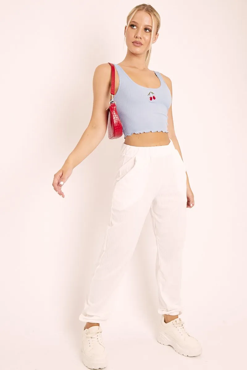 White Ribbed Cuffed Trousers - Scarletta