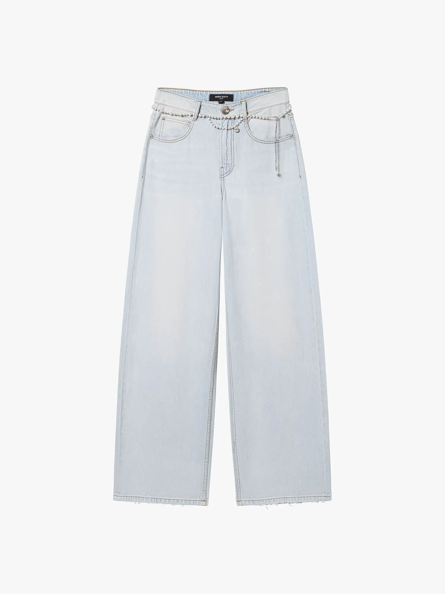 Wide-Leg Jeans with Waist Chain