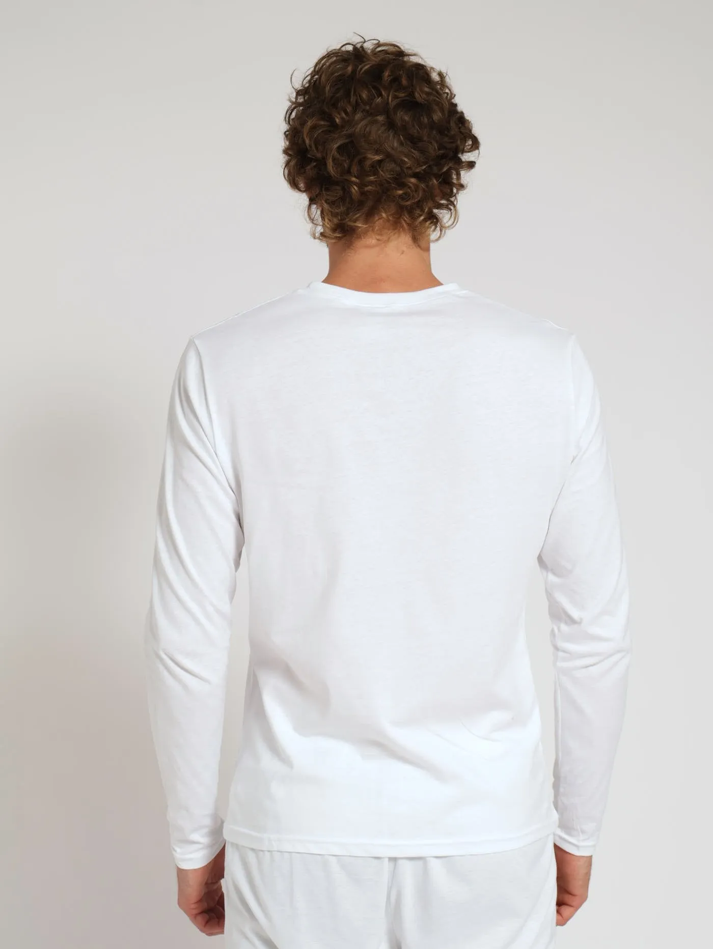Winter Long Sleeve Cotton Thermal Crew Neck Tee - White