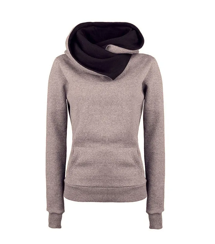 Women Casual Solid Hoodies Unisex Lapel Hooded Sweatshirts Pullovers Turn-down Collar