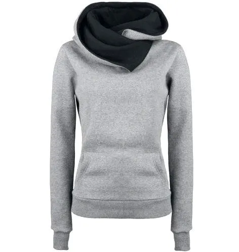 Women Casual Solid Hoodies Unisex Lapel Hooded Sweatshirts Pullovers Turn-down Collar