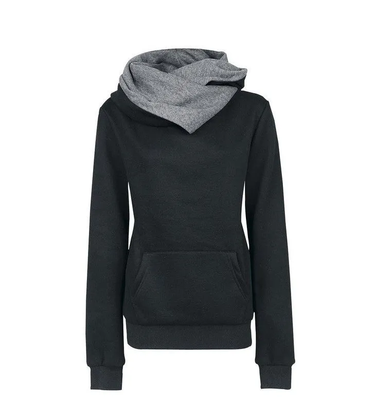 Women Casual Solid Hoodies Unisex Lapel Hooded Sweatshirts Pullovers Turn-down Collar