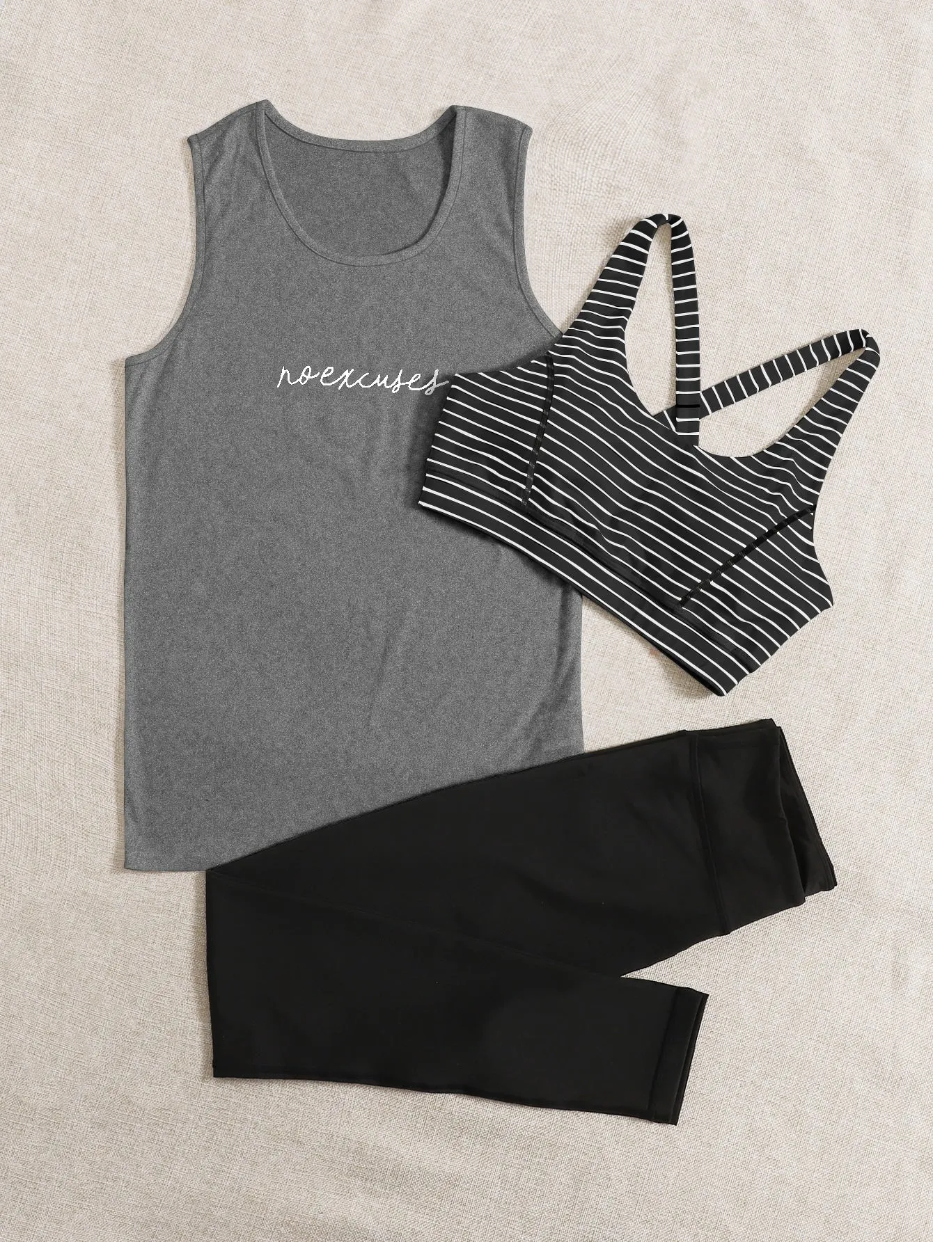 Women's 3pcs Striped Sports Bra & Tank Top & Leggings