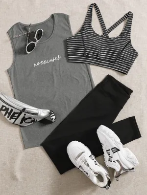 Women's 3pcs Striped Sports Bra & Tank Top & Leggings
