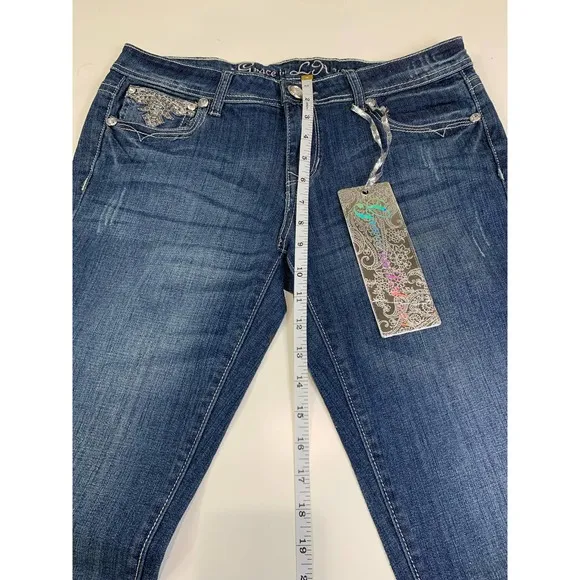 Womens Grace in LA Embellished Jeans NWT size 11‎ Skinny Fit  M16