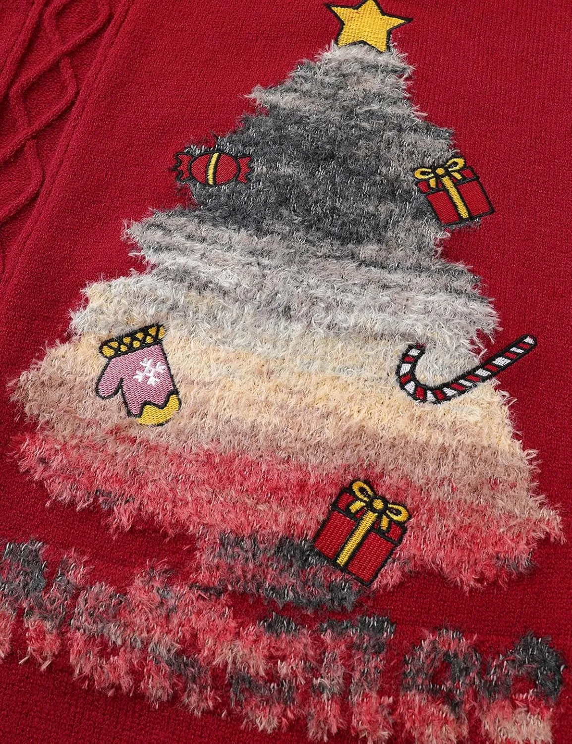 Women's Oversized Christmas Tree Graphic Crewneck Sweater Vintage Xmas Holiday Knitted Pullovers Top