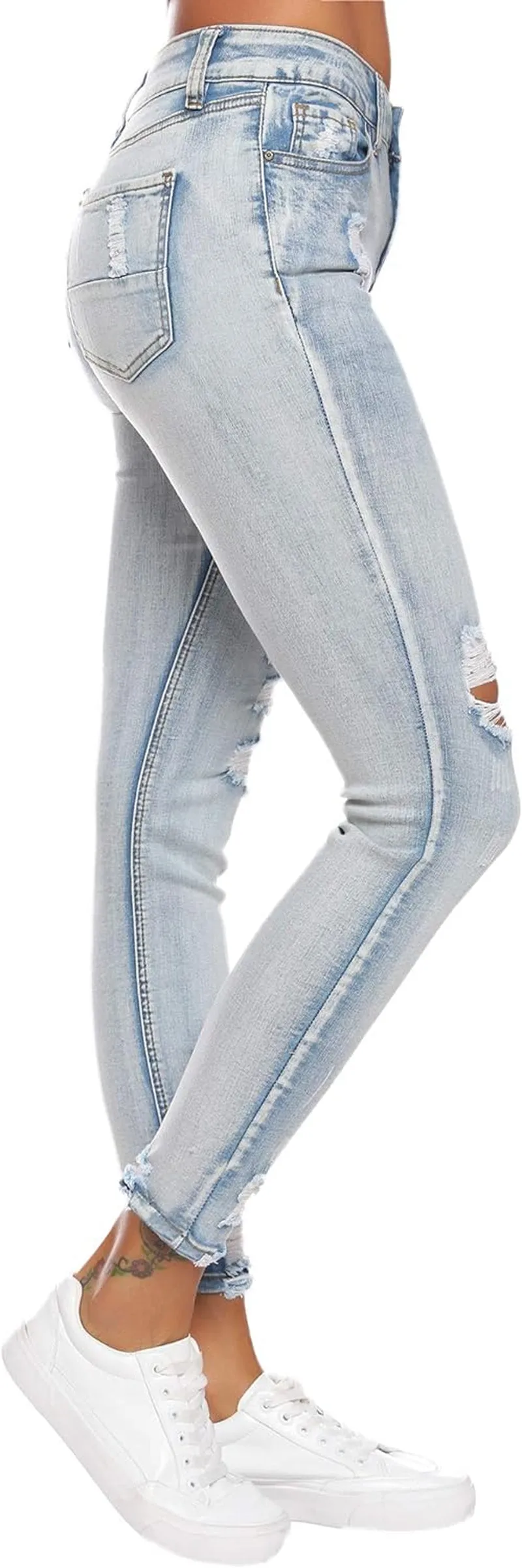 Women'S Ripped Boyfriend Jeans Stretch Distressed Jeans Capri Mom Jean with Hole