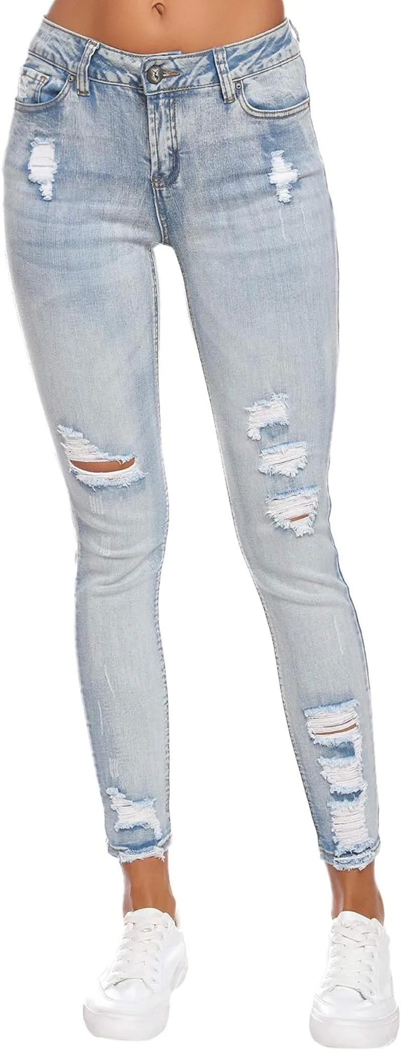 Women'S Ripped Boyfriend Jeans Stretch Distressed Jeans Capri Mom Jean with Hole