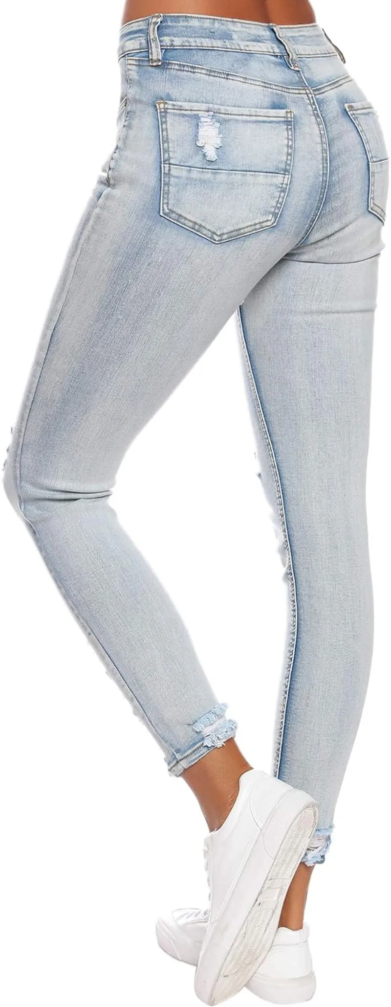 Women'S Ripped Boyfriend Jeans Stretch Distressed Jeans Capri Mom Jean with Hole