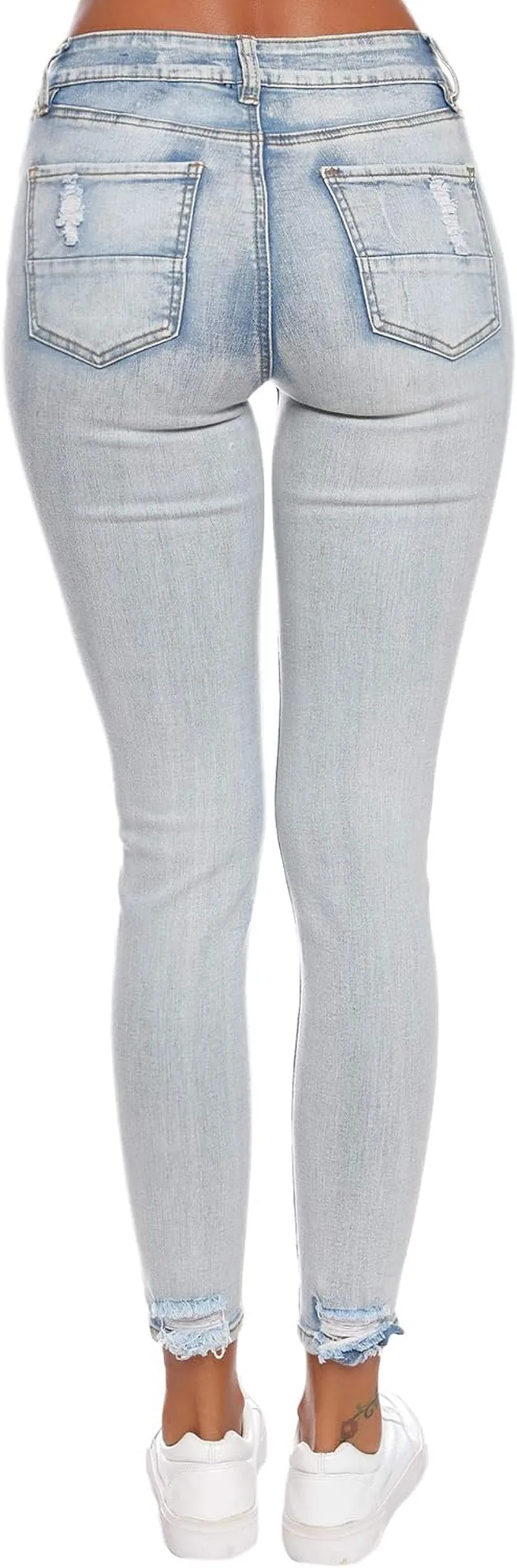 Women'S Ripped Boyfriend Jeans Stretch Distressed Jeans Capri Mom Jean with Hole