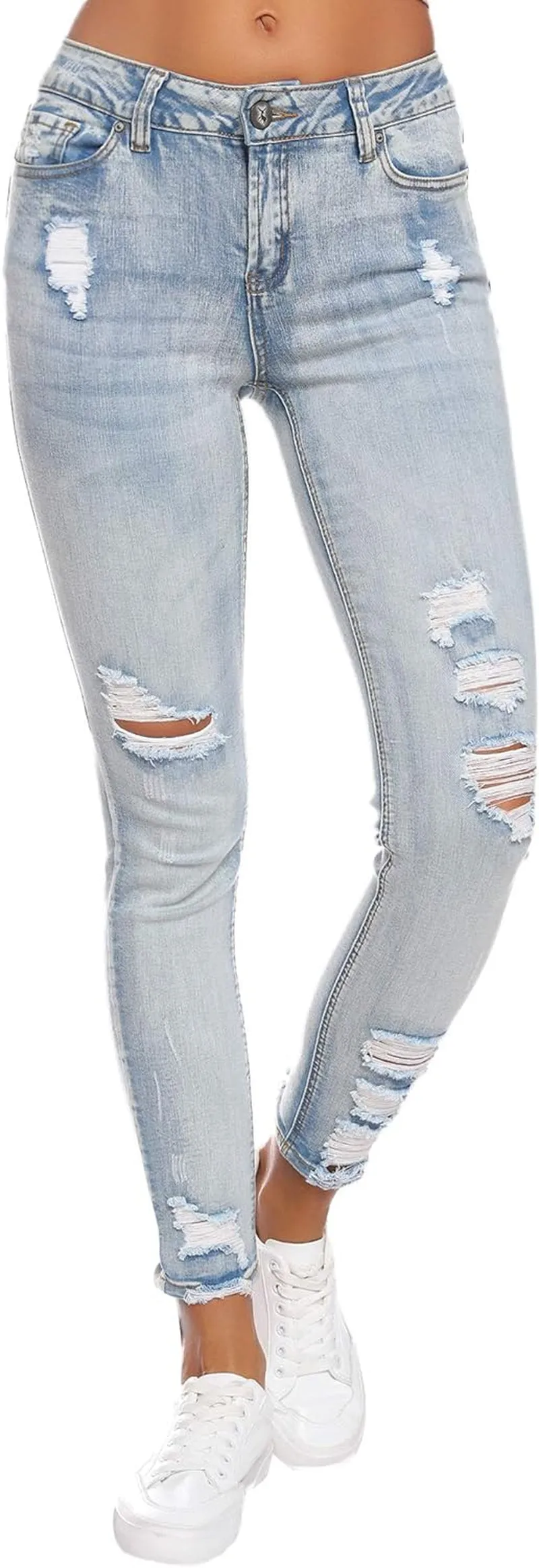 Women'S Ripped Boyfriend Jeans Stretch Distressed Jeans Capri Mom Jean with Hole