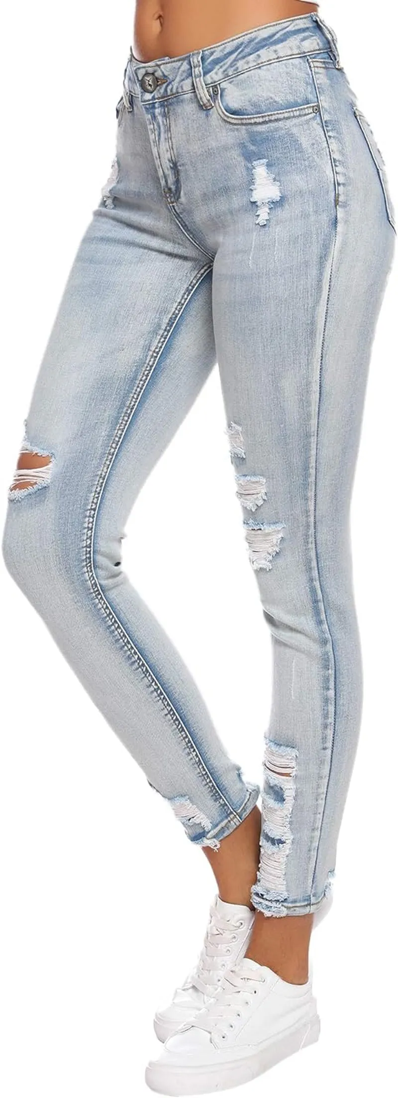 Women'S Ripped Boyfriend Jeans Stretch Distressed Jeans Capri Mom Jean with Hole
