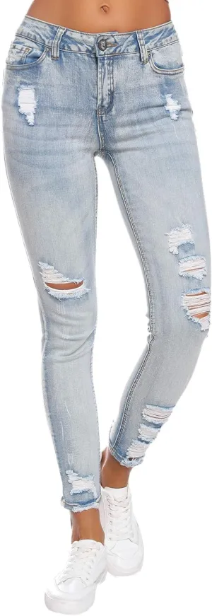 Women'S Ripped Boyfriend Jeans Stretch Distressed Jeans Capri Mom Jean with Hole