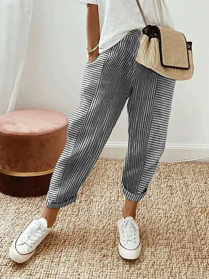 Women's striped fabric trousers