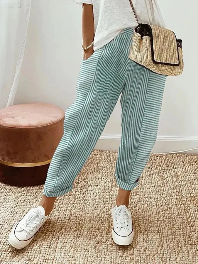 Women's striped fabric trousers