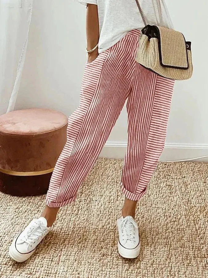 Women's striped fabric trousers
