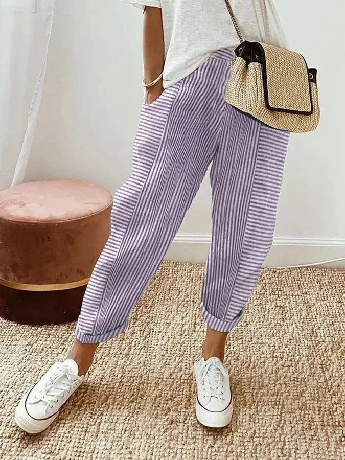 Women's striped fabric trousers